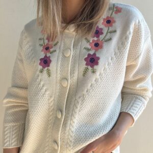 Cárdigan flores blanco