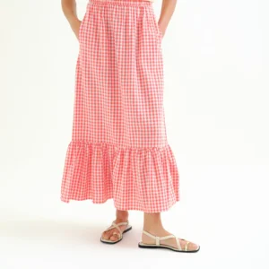 Falda midi vichy rojo