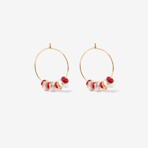Aros dorados cuentas rojas