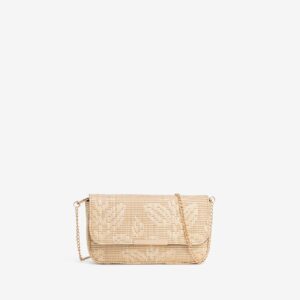 Cartera beige rafia cadena dorada