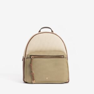 Mochila beige con detalles verde