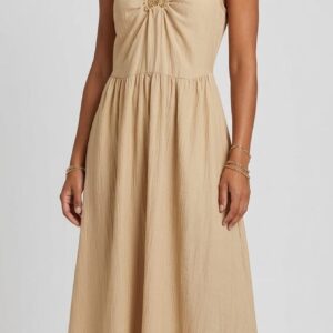 Vestido vainilla aplique dorado